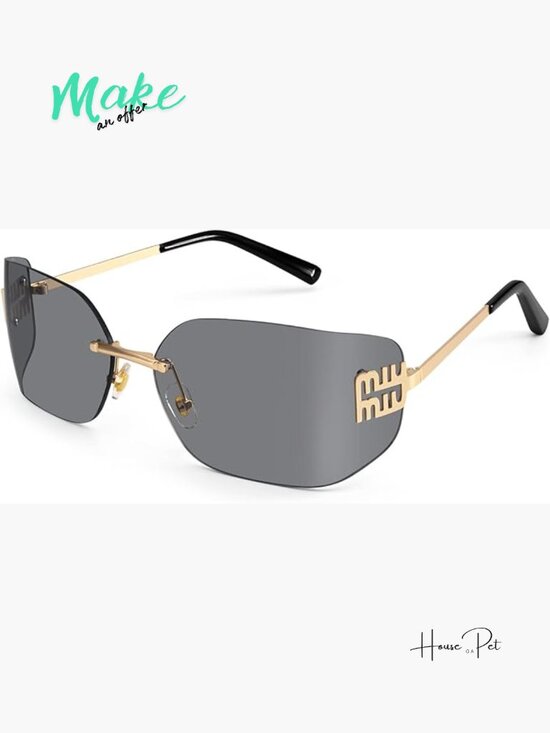 Metal Frame Rimless Y2K Sunglasses Retro Wrap Around Shield main image 5